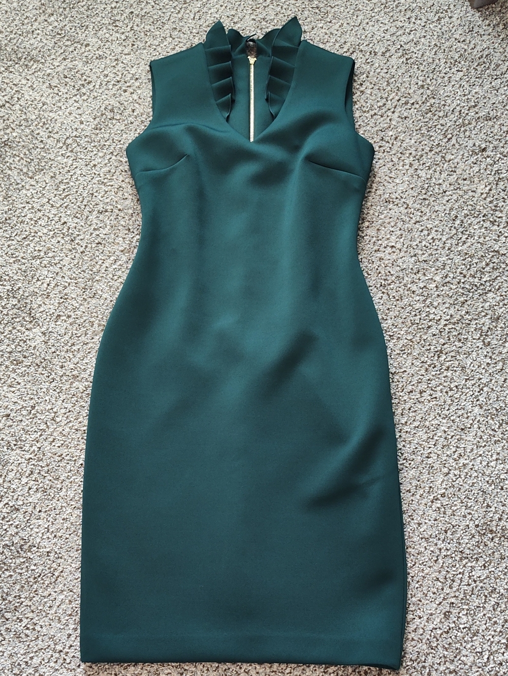 Calvin Klein Dark Green Ruffle-Neck Sheath Dress